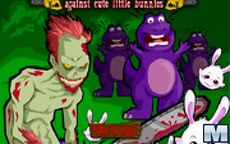 Chainsaw Killer Zombie Against Cute Little Bunnies